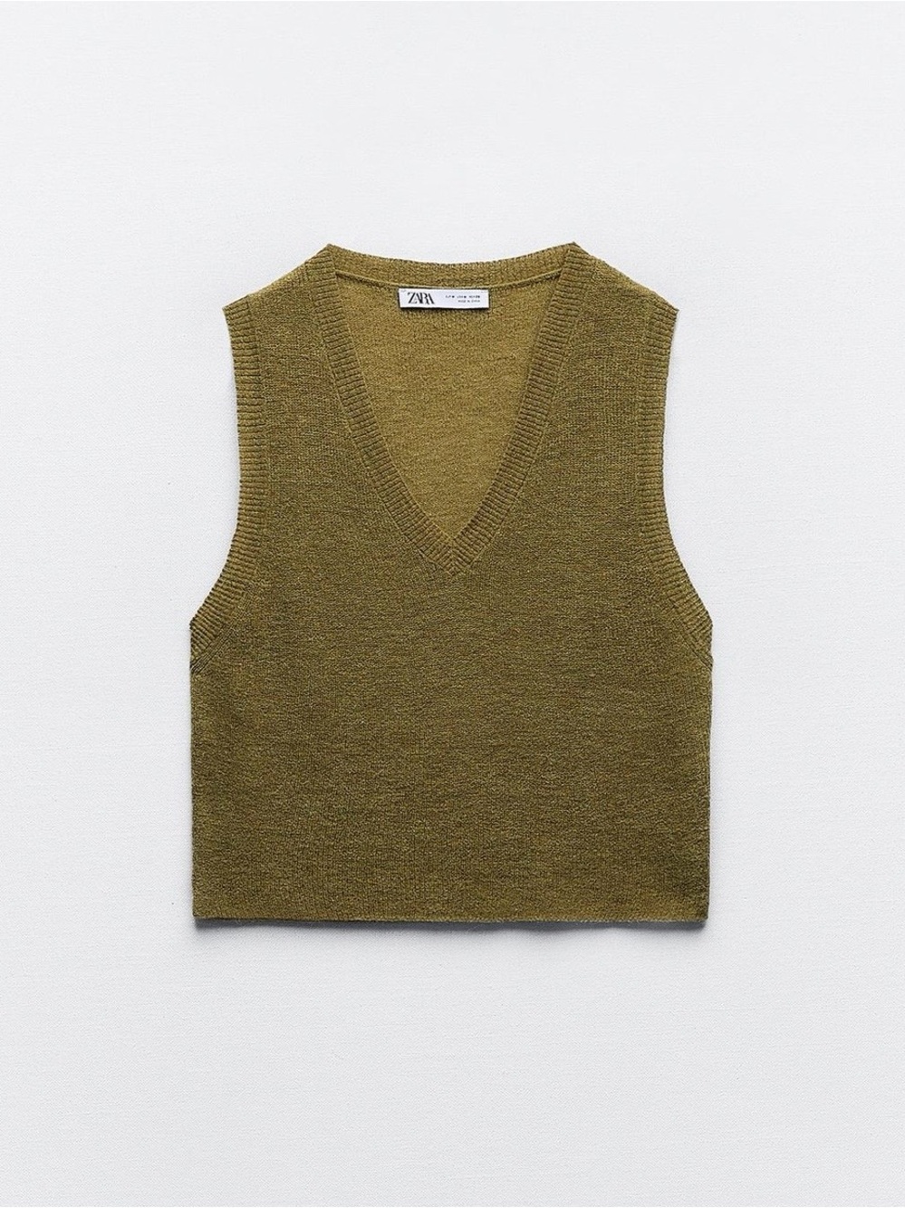 Zara V-Neck Knit Sweater Vest in Olive Green